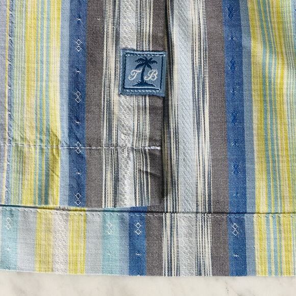 TOMMY BAHAMA Silk Cotton Stripe Shirt Men M Blue Green SS Button Up Hawaiian EUC - Picture 3 of 7